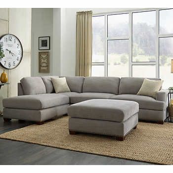 Sinclair 3-piece Fabric Sectional Costco Furniture, Grey Sectional Couch, Couch With Ottoman, Small Living Room Design, Sectional With Ottoman, Grey Sectional, Trendy Living Rooms, Fabric Sectional, Room Couch