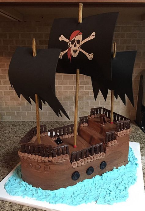 Pirate Ship Birthday Cake  on Cake Central Ship Birthday Cake, Pirate Birthday Cake, Pirate Ship Cakes, Ship Cake, Pirate Themed Birthday Party, Pirates Party, Pirate Themed Birthday, 5th Birthday Cake, Pirate Cake