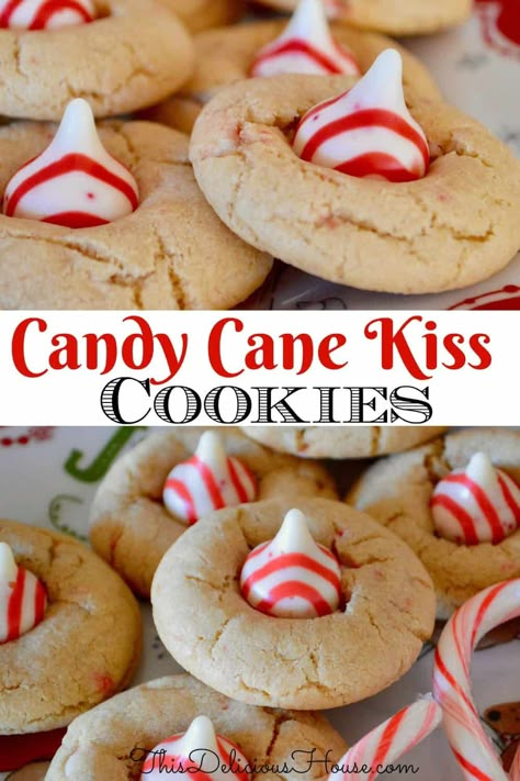 Delicious and festive Candy Cane Kiss Cookies are the perfect Christmas Cookie recipe! #christmascookie #candycanecookie Candy Cane Kiss Cookies, Peppermint Kisses, Cookies Peppermint, Kiss Cookie Recipe, Hershey Kiss Cookies, Cake Recipes For Kids, Cake Courgette, Easy To Make Cookies, Hershey Candy