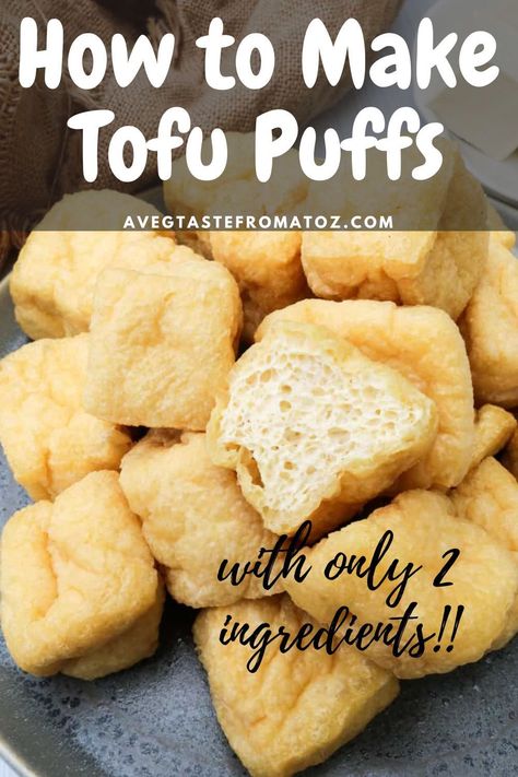 These light and airy tofu bites are deep-fried to golden perfection, offering a satisfying crunch with every bite. Perfect as a snack, a protein-packed addition to soups and salads, or a fun topping for stir-fries. Simple to make and irresistibly tasty, these tofu puffs will be a hit with everyone. Pin this recipe to revolutionize your snack time with a vegan twist! #TofuPuffs #VeganSnacks #HealthyEating Making Tofu At Home, Puffed Tofu, Puffed Tofu Recipe, Tofu Puffs Recipe, Tofu Puffs, Tofu Snacks, Firm Tofu Recipes, Best Vegan Snacks, Vegan Meat Recipe