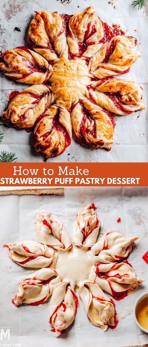 Star Bread With Puff Pastry, Christmas Desserts With Puff Pastry, Puff Pastry Hearts Desserts, Puff Pastry Leaves, Puff Pastry Cinnamon Star, Strawberry Jam Puff Pastry Recipes, Puff Pastry Holiday Recipes, Nutella Star Bread Puff Pastry, Star Puff Pastry