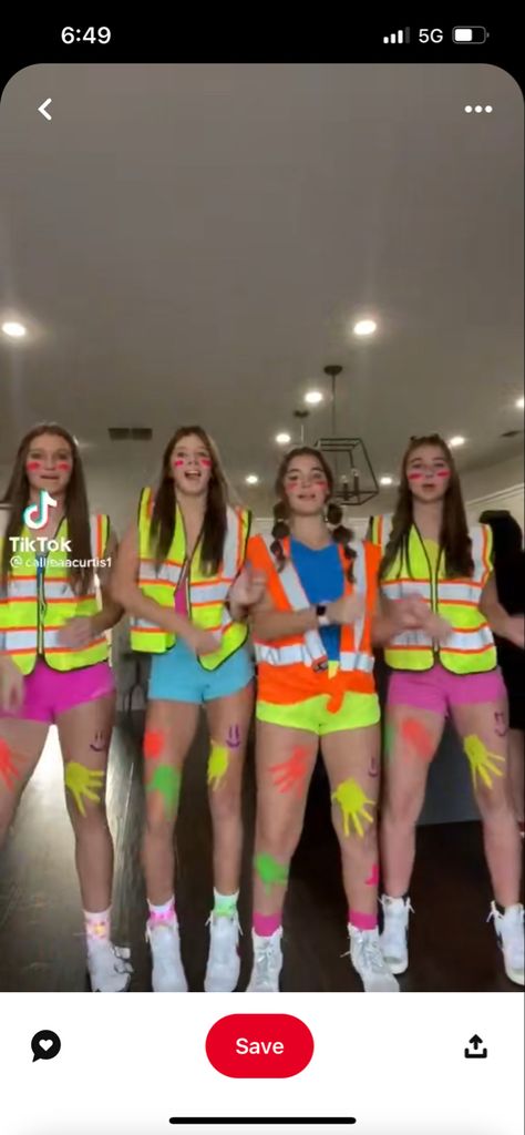 halloween outfit ideas Group Halloween Costumes Construction Workers, Group Halloween Costumes Neon, Construction Pep Rally Outfit, Construction Workers Preppy Halloween, Candy Dress Up Ideas, Yearbook Halloween Costume, Neon Crossing Guard Costume Preppy, Spirt Week Ideas Neon, Preppy Halloween Costume 2 People