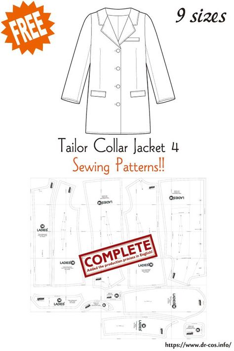 Lab Coat Pattern, Japanese Sewing Patterns, Coat Pattern Sewing, Soccer Outfits, Free Sewing Patterns, Japanese Sewing, Clothes Sewing, Work Uniforms, Japanese Patterns