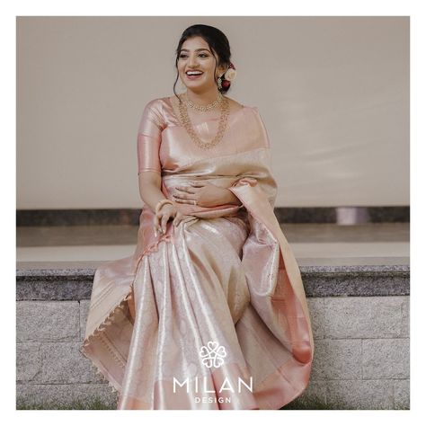 Pastel Colors Sarees, Milan Design Sarees, Pastel Bridal Saree, Manthrakodi Saree Christian, Christian Engagement Dress, Pastel Sarees, Saree Outfit, Christian Bridal Saree, Bridal Things