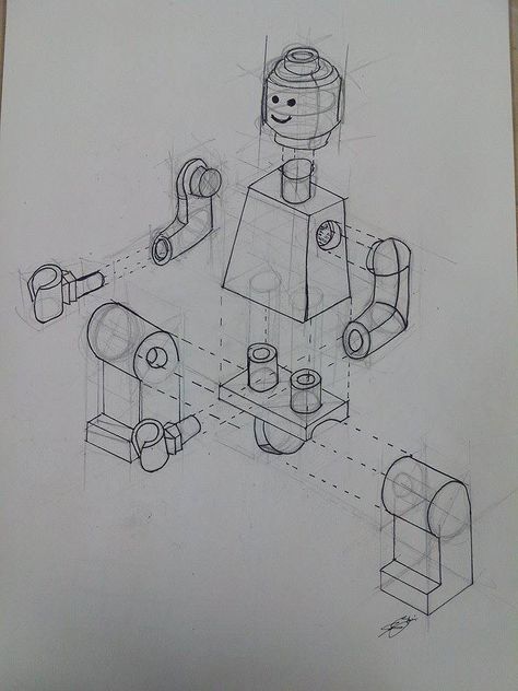 LEGO EXPLOTADO. Victoria Martínez Lego Sketch Drawing, Lego Sketch, Paper Robot, Lego Poster, Science Study, Lego Man, Lego Toys, Art Tutorials Drawing, Autocad