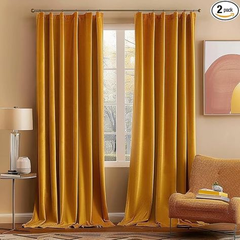 Amazon.com: MIULEE Velvet Curtains 84 inches 2 Panels - Luxury Blackout Curtains for Bedroom Living Room Thermal Insulated Fall Decor Super Soft Window Drapes Rod Pocket & Back Tab, Mustard Yellow : Home & Kitchen Fall Curtains Living Rooms, Yellow Curtains Bedroom, Yellow Curtains Living Room, Velvet Curtains Living Room, Mustard Yellow Curtains, Fall Curtains, Yellow Decor Living Room, Yellow Drapes, Yellow Curtains