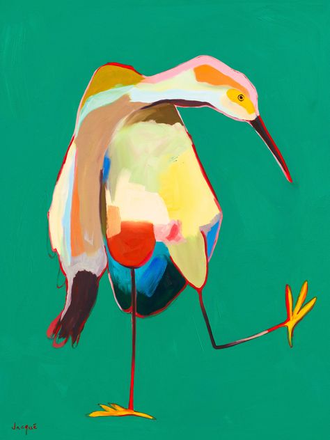 Giclee Print - A cheerful addition to any space, this colorful bird captured mid-step was painted in oil using brush and palette knife; its bold swaths of color and painterly aesthetic make it a delightful addition to any wall.<br><br>Available in the following formatsGiclee print on 100% cotton fine art paper. Not signed or numbered, ships rolled; not ready to hang.</li><li>Giclee print on 100% cotton fabric canvas. Not signed or numbered, ships rolled; not ready to hang Art Booth, Abstract Artwork Painting, Eclectic Maximalism, Textured Paint, Beach Canvas Wall Art, Texture Painting On Canvas, Lake Art, Bird Artwork, Painting Inspo