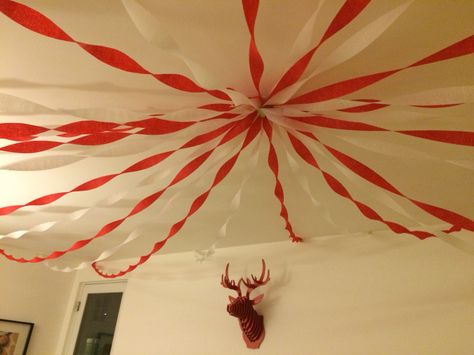 Streamer Decorations Ceiling, Streamers Decorations Ceiling, Crape Paper Decorations, Streamer Canopy, Streamer Ceiling, Christmas Ceiling Decorations Ideas, Streamers Ceiling, Party Ceiling Decorations, Christmas Ceiling