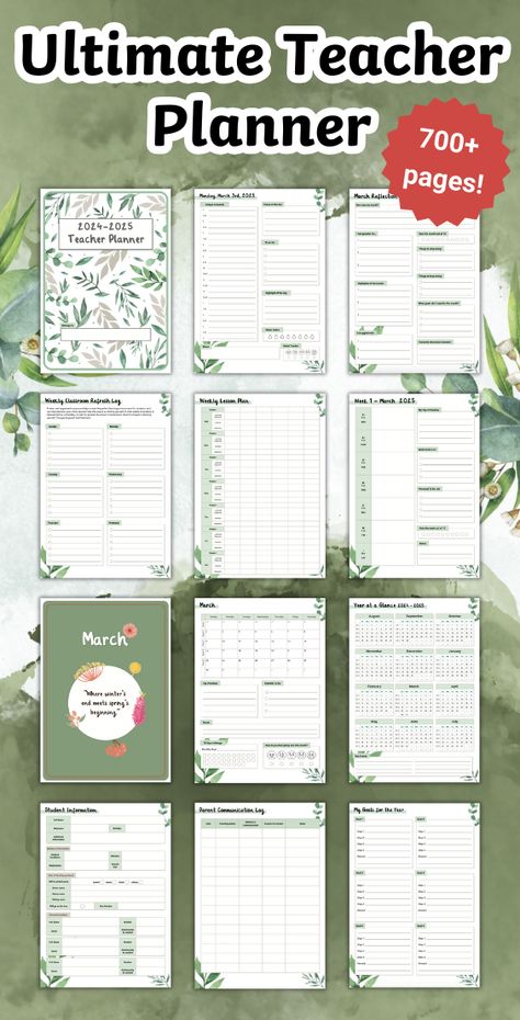 Our Ultimate Teacher Planner includes:

Chronological, dated layout for easy tracking of the school year
Yearly, monthly, and weekly calendars for seamless planning
Lesson plan templates for detailed lesson organisation
Goal setting section to track personal and professional goals
Professional development tracker to record training and courses
Classroom seating charts and small group activity notes

and so so much more! Back To School Displays, Seating Chart Classroom, Maths Area, Early Years Classroom, Classroom Seating, Learning Mathematics, English Phonics, Social Emotional Development, School Displays