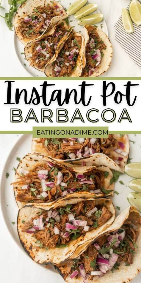 Copycat Chipotle Barbacoa, Easy Barbacoa Recipe, Instant Pot Barbacoa Beef, Barbacoa Beef Tacos, Instant Pot Barbacoa, Chipotle Barbacoa, Cilantro Lime Rice Recipe, Lime Rice Recipes, Copycat Chipotle