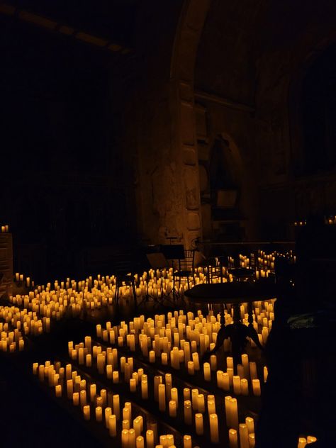 candlelight concert Candlelight Photoshoot, Room Full Of Candles, Candle Shrine, Candle Isle, Dark Room Aesthetic, Candlelight Concert, Candle Alter, Carol Of The Bells, Candle Aesthetic