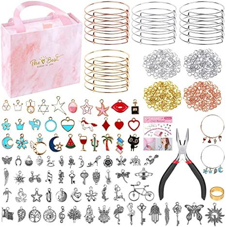 Amazon.com: 300Pcs Bangle Bracelets Making Kit, Thrilez Charm Bracelet Making Kit with Expandable Bangles, Charms, Jump Rings and Pliers for Jewelry Making Bangle Bracelets (with Gift Box and Tools) Cheap Bridesmaid Gifts, Charm Bracelet Making, Adjustable Wire Bracelet, Bracelet Making Kit, Bracelets Making, Expandable Bangle Bracelet, Jewelry Making Kits, Bracelet Kits, Jewelry Making Kit