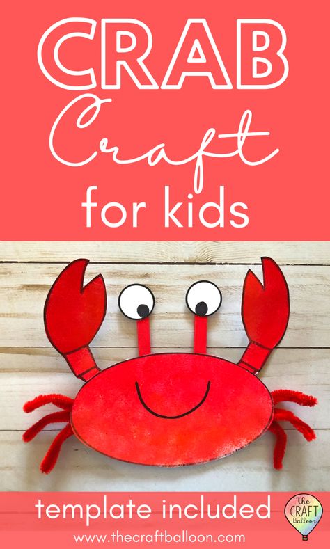 Crab Craft - The Craft Balloon Crab Craft Preschool, Crab Template, Crab Craft, Crab Crafts, Crab Art, Paper Bird, Frog Crafts, Ocean Crafts, Rainbow Crafts