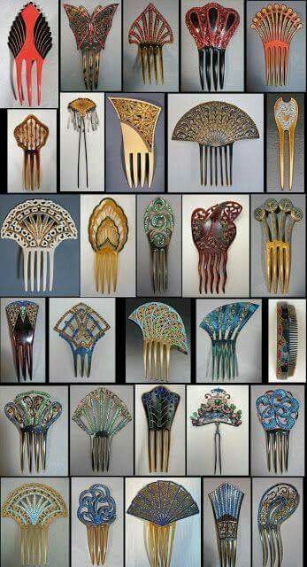 Hair combs Antique Hair Combs, Marathi Bride, Bijoux Art Deco, Art Deco Color, Bijoux Art Nouveau, Art Deco Hair, Vintage Hair Combs, Nouveau Jewelry, Art Nouveau Jewelry