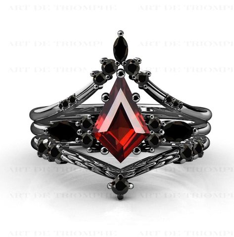 Gothic Style Engagement Ring, Vampire Wedding Ring, Black And Red Wedding Rings, Black Wedding Rings Sets, Black And Red Rings, Dark Wedding Rings, Goth Wedding Rings, Goth Wedding Ring, Black Wedding Ring