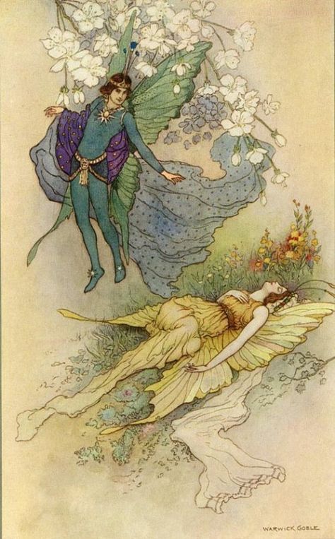 A Midsummer Night's Dream ~ William Shakespeare Illustrated by Arthur Rackham ''Wake up, some vile thing is nearby ...'' Warwick Goble, Fairy Paintings, Fairy Illustration, Fairytale Illustration, Vintage Fairies, Midsummer Nights Dream, Fairytale Art, Art Et Illustration, Book Illustrations