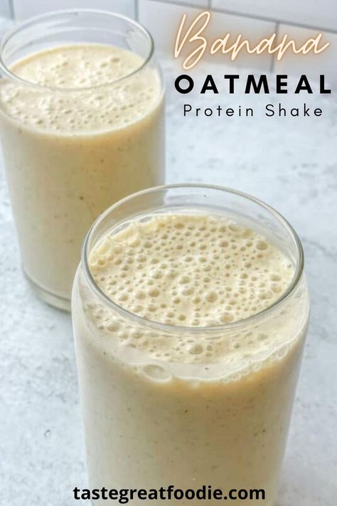 BANANA OATMEAL PROTEIN SHAKE Easy Breakfast Shakes, Low Sugar Protein Shakes, Oatmeal Protein Shake, Simple Protein Shake Recipes, Banana Shake Recipe, Breakfast Shakes Healthy, Oatmeal Shake, Easy Protein Shakes, Breakfast Shakes Protein