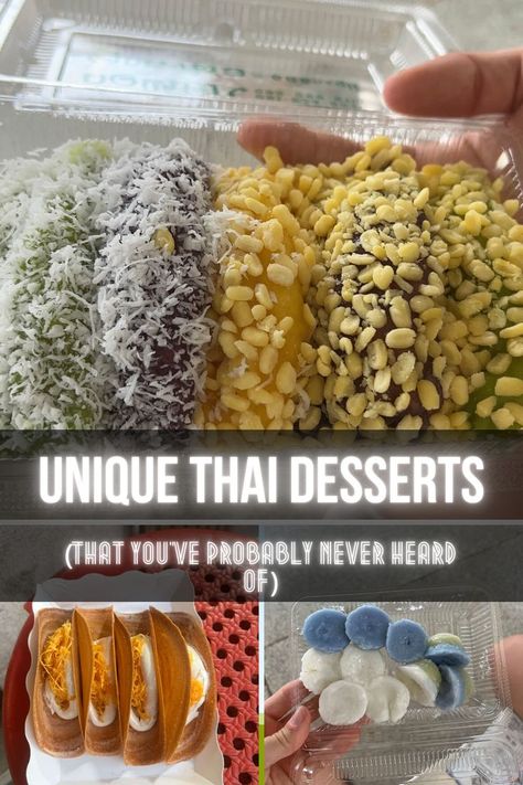 Thai desserts Thai Dessert Recipe, Thai Recipes Dessert, Thai Desserts, Mango Sticky Rice, Thai Street Food, Thai Dessert, Sticky Rice, Think Again, Thai Recipes