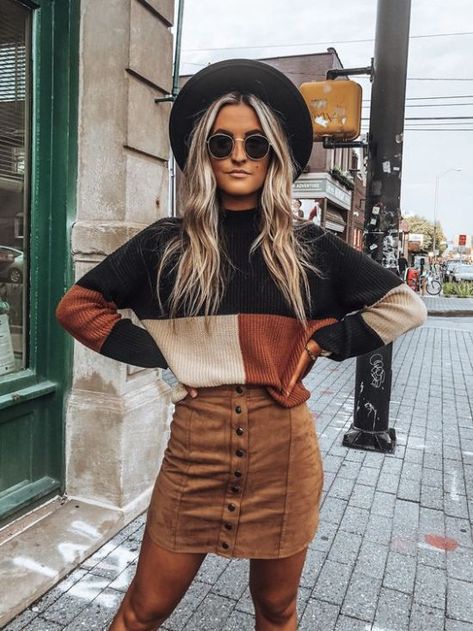 *15 Girly Outfits To Try Out This Fall Outfit Festival, Stil Boho, Brown Skirt, Traje Casual, Trendy Fall Outfits, Cute Fall Outfits, Trendy Fall, Casual Winter Outfits, 가을 패션