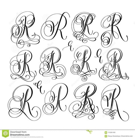 Calligraphy Lettering Script Font R Set, Hand Written Stock Vector - Illustration of cursive, letters: 115381459 Calligraphy R, Cursive R, Letter R Tattoo, Calligraphy Letters Alphabet, Tattoo Fonts Alphabet, Calligraphy Fonts Alphabet, Chicano Lettering, Tattoo Lettering Styles, Cursive Alphabet