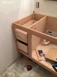 Adding Drawers To Bathroom Vanity, Build A Bathroom Vanity, Making Drawers, Build A Bathroom, Bathroom Vanity With Drawers, Build Drawers, Cabinetry Diy, Vanity With Drawers, Bathroom Vanity Drawers