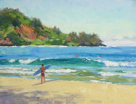 Hawaii Landscape Painting, Beach Painting Aesthetic, Maui Painting, Surfing Painting, Jenifer Prince, Surf Drawing, Aesthetic Paint, Hawaii Painting, Hawaii Landscape