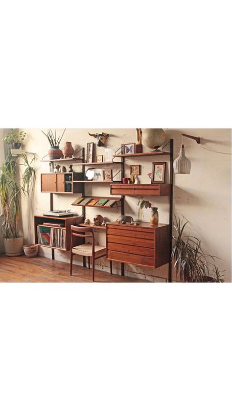 MCM Inspiration Hansa Shelves, Mid Century Shelving Unit, Mid Century Shelving, Mid Century Modern Shelves, Mid Century Wall Unit, Teak Wall Unit, Mounted Desk, Modern Wall Units, Wall Unit Designs