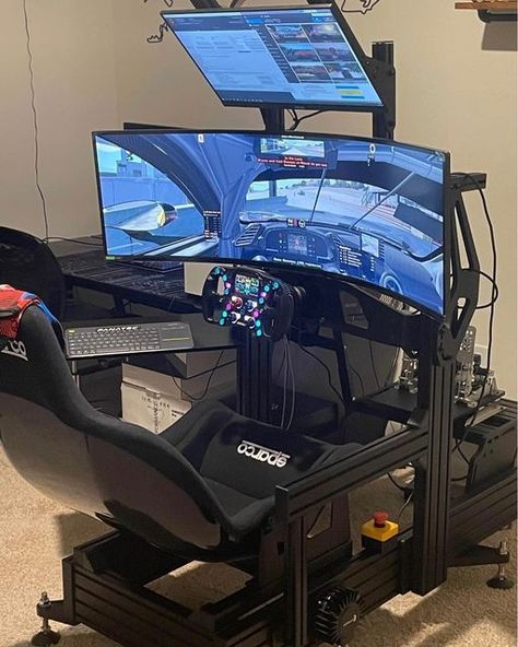 F1 Gaming Setup, F1 Simulator Room, F1 Simulator, Racing Cockpit, Vr Gaming, Real Racing, Video Game Room Design, Racing Simulator, Video Game Rooms