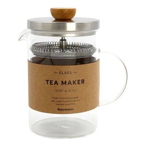 Glass and Beechwood Loose Leaf Tea Press - World Market Tea Brewer, Tea Kettles, Wood Knobs, Tea Maker, Glass Carafe, How To Make Tea, Coffee And Tea Accessories, Hot Tea, Tea Kettle