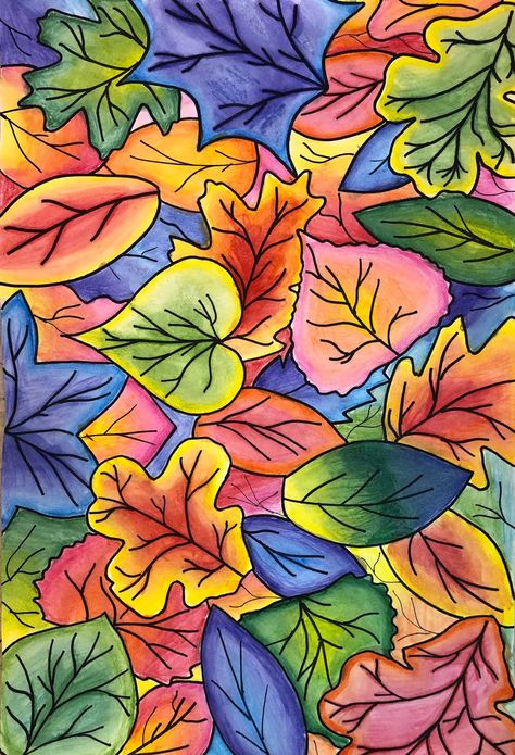 Mariana, Overlapping Art Drawings, Leaf Composition, Overlapping Art, Botanical Doodles, Rainbow Leaves, Autumn Leaves Art, Period Art, Lion Photography