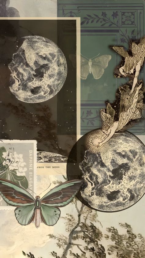 Vintage Wall Wallpaper, Arte Wallpaper Aesthetic, Aestatic Wallper Vintage, Art Wallpaper Aesthetic Vintage, The Moon Aesthetic Wallpaper, Fondos Vintage Aesthetic, Butterfly Vintage Wallpaper, Vintage Moon Aesthetic, Vintage Butterfly Aesthetic