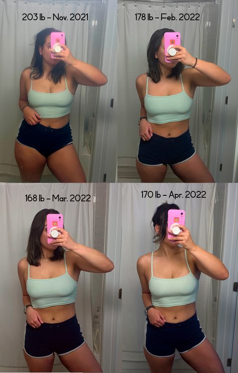 Here we have a progress pic showing a fat loss from 203 pounds to 170 pounds. That's an impressive loss of 33 pounds. 10 Pounds Before And After, 175 Pounds Women Look, 185 Pounds Woman, 5’2 130 Pounds, 30 Pounds Before And After, How To Take Progress Pictures Fitness, 150 Pound Woman 5'6, Progress Pictures Fitness, 175 Pounds Women