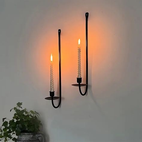 2 Pack Metal Wall Candle Sconce Holders Modern Black Wall Mount Pillar Candle Holders For Living Room Farmhouse Decor - Home & Kitchen - Temu Metal Wall Candle Holders, Fireplace Wedding, Wall Candle Sconces, Wall Mounted Candle Holders, Living Room Farmhouse, Hanging Candle Holder, Wall Candle, Wrought Iron Candle, Modern Candle Holders