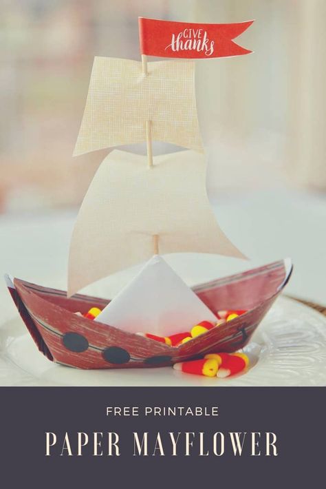 Adorn your Thanksgiving table with a paper Mayflower Ship. Fill the origami Mayflower with a sweet treat and set at each place setting for a special favor. #Thanksgiving #origami Thanksgiving Origami, Mayflower Craft, Mayflower Ship, Homeschool Units, Thanksgiving Stem, Thanksgiving Kids Table, Simple Holiday Decor, Boat Crafts, Skip To My Lou