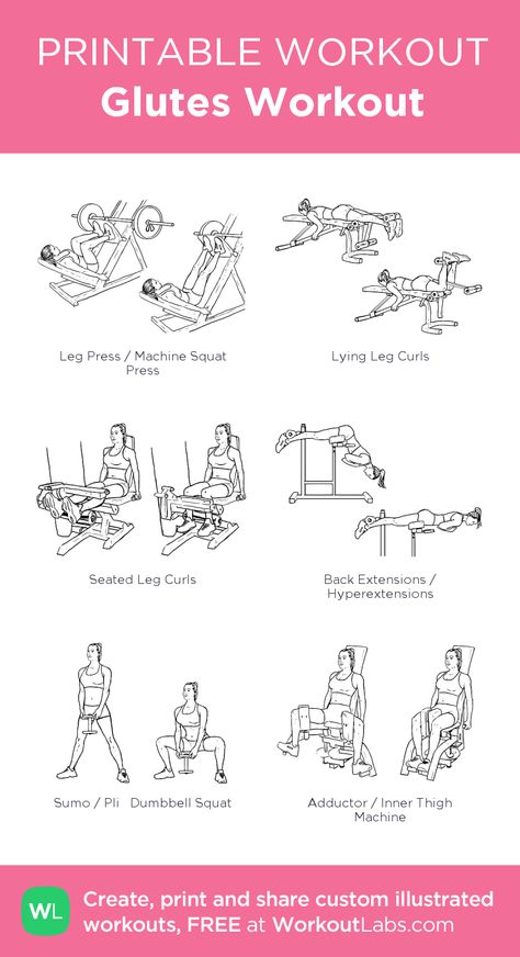 Glutes Workout: my visual workout created at WorkoutLabs.com Planet Fitness Workout Plan, Glute Workout Women, Fitness Studio Training, Workout Gym Routine, Workout Labs, Printable Workout, Gym Workout Plan For Women, Gym Plan, Workout Women