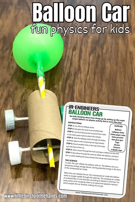 Back To The Future Activities, Balloon Racers Science, Science Activities For 1st Grade, Balloon Powered Car Projects, Balloon Powered Boat, Balloon Cars Project Science, Steam Week Activities, How To Build A Car, Diy Robotics Projects