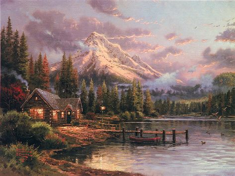 Browse Artwork by Thomas Kinkade - Park West Gallery Thomas Kinkade Art, Thomas Kinkade Paintings, Thomas Kincaid, Kinkade Paintings, Art Thomas, Thomas Kinkade, Bob Ross, Landscaping Ideas, Beautiful Paintings