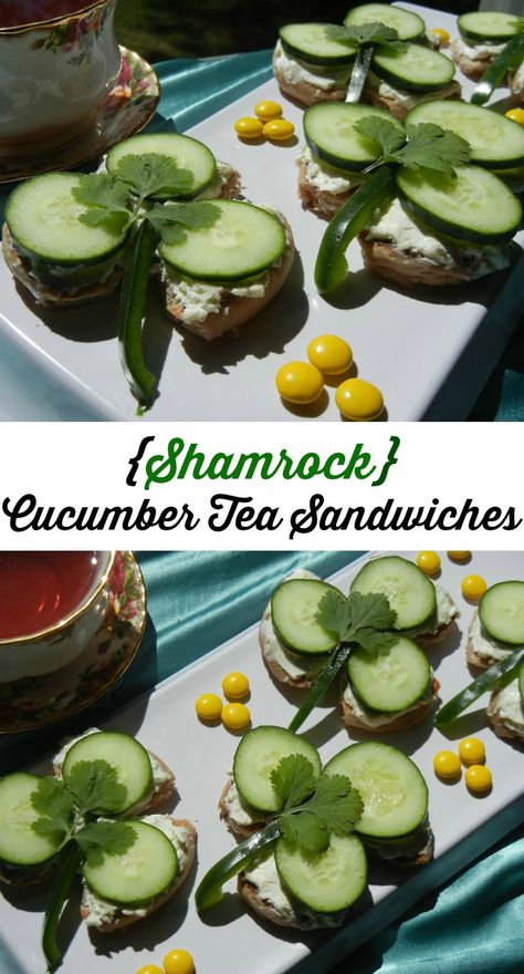 Shamrock Cucumber Tea Sandwiches | from willcookforsmiles.com St Patricks Tea Party, St Patricks Day Food Snacks, St Patrick Party Food, Food Arrangement, St Patrick's Day Appetizers, St Patricks Food, Cucumber Tea, St Patrick Day Snacks, Sant Patrick