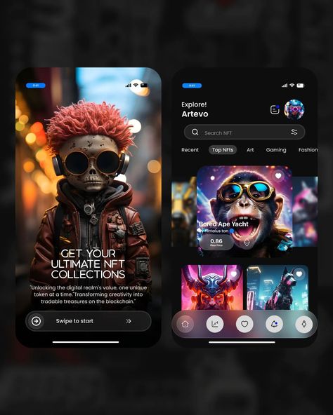 Drop a 'NFT' comment on this post, and I'll DM you the resources I used in this design. Hope it's helpful you Unlock Digital Treasures: Experience the Ultimate NFT Marketplace with Our Sleek Mobile App Design✌🏻. Contact ~ Email: vikramtech69@gmail.com Instagram: @ui.vikram Follow me on Behance https://www.behance.net/design_with_vikram . Dive into the world of NFTs like never before with our expertly designed mobile app. The visually stunning interface offers a seamless user experience ... Web App Design User Interface, User Interface Design Mobile App, App Ui Design Inspiration, Figma Design, Net Design, Nft Marketplace, Ui Design Inspiration, App Ui Design, Work Inspiration