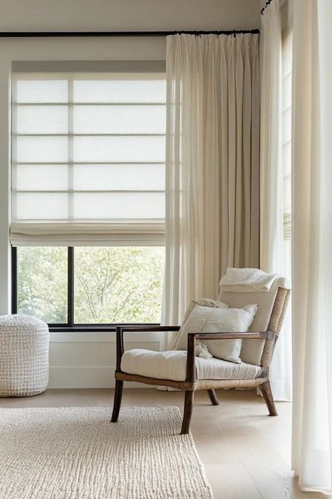 Select the best window treatments to enhance natural light in your home. From light-filtering shades to sheer curtains, explore your options. 🛒🌱 #WindowTreatments #NaturalLight #HomeDesign Window Sheers Ideas, Windows With Blinds And Curtains, Window Shades Ideas Living Room, Puddled Curtains, Window Blinds Ideas, Natural Light Window, Sheer Curtains Living Room, Blinds For Bedroom, Neutral Drapes