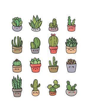 Plants Stickers, Succulents Drawing, Cute Small Drawings, Funny Cactus, Plant Doodle, Cactus Drawing, Easy To Draw, Pencil Drawings Easy, Easy Doodle Art