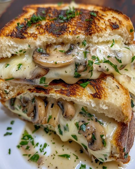 GARLIC MUSHROOM GRILLED CHEESE Bread Toppings Ideas, Mushroom Grilled Cheese, Mushroom Grilled, Mushroom Bread, Mushroom Sandwich, Grill Cheese, Bread Sourdough, Healthy Food Motivation, Food Recepie