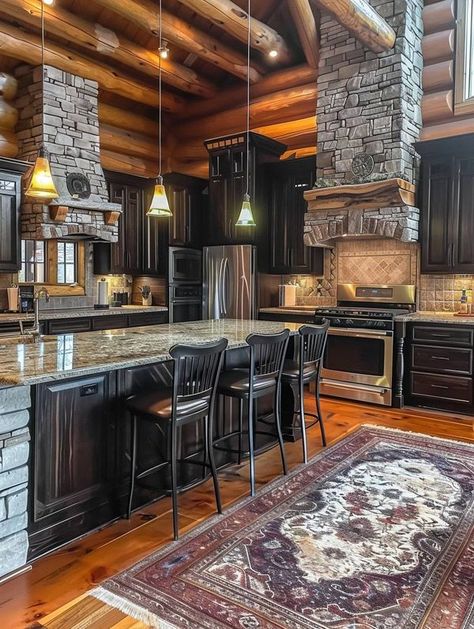 Attractive Log Cabins Real Log Cabin Interior, Log Home Kitchen Ideas, Small Rustic Cabin, Cherry Wood Kitchen Cabinets, Log Cabin Kitchen, Cabin Kitchen Decor, Log Home Kitchen, Cherry Wood Kitchens, Gothic Dollhouse