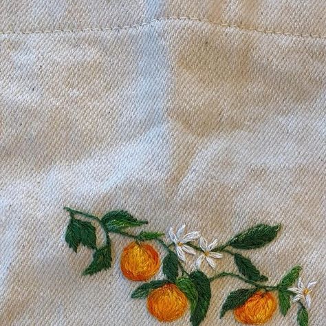 @gusta_embroidery on Instagram: "A canvas apron for @ashleykane ‘s new kitchen in the works (cannot wait to see the finished space) 🙌🏻• apron is from @industryofallnations 🍊🍊🍊" Apron Embroidery Designs, Embroidery For Aprons, Apron Embroidery, Embordery Apron, Apron Embroidery Flowers, Embroidery Aprons, Clothes Gift, Apron, Embroidery