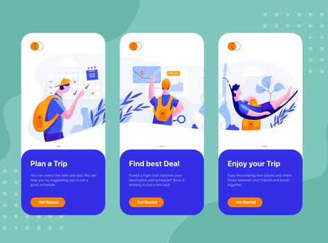 On boarding screens for Online Booking Travel app by HoangPts Ui Design Mobile, Web Illustration, Mobile App Ui, Travel App, Screen Design, Mobile Ui, Ui Kit, Mobile Design, App Ui