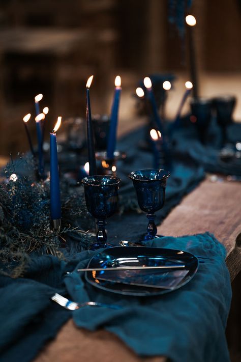 30+ Best Wedding Venues in Tulum Blue Wedding Tablescape, Moon Wedding Theme, Starry Night Wedding Theme, Midnight Wedding, Midnight Blue Wedding, Celestial Wedding Theme, Micro Dress, Dark Wedding Theme, Dark Blue Wedding