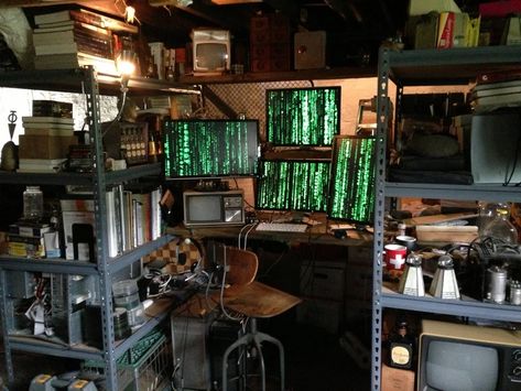 Cyberpunk Inspired Room, Cyberpunk Workshop, Cyberpunk Office, Cyberpunk Desk, Cyberpunk Decor, Cyberpunk Interior Design, Hacker Room, Cyberpunk Room, Tech Room