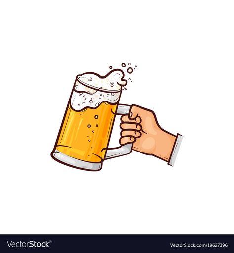 Hand Holding Mug, Beer Drawing, Mug Of Beer, Beer Illustration, Big Mug, Sketch Style, Male Hands, Glass Mug, Light Beer