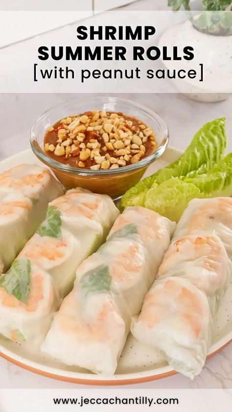 Summer Rolls With Shrimp, Shrimp Salad Rolls With Peanut Sauce, Shrimp Summer Rolls Recipe, Peanut Sauce With Hoisin, Summer Shrimp Rolls, Shrimp Spring Rolls With Peanut Sauce, Shrimp Rolls Rice Paper, Shrimp Spring Roll Recipe, Spring Rolls Shrimp