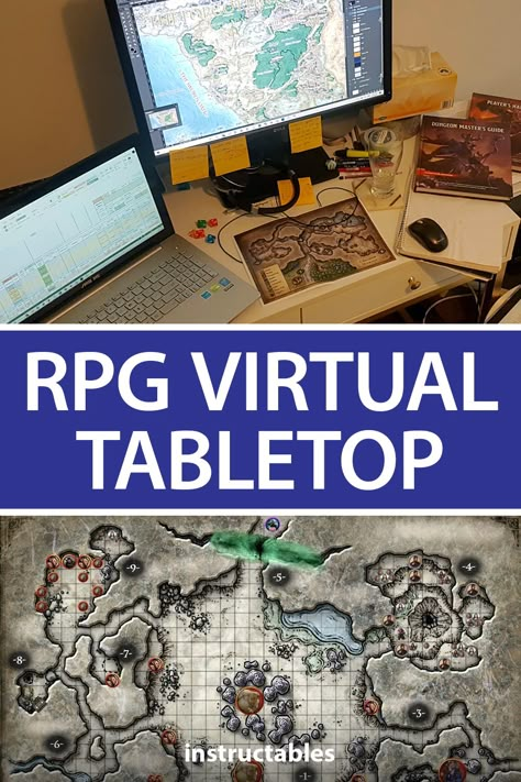 Fixit Fingers designed this RPG virtual tabletop as it allows people to play together without physically having to be in the same spot and also opens up a world of options for creative storytelling and visual effects not possible on a traditional sketch map. #Instructables #DnD #roleplay #gaming #graphics Tabletop World, Dnd Digital Table, Dnd Gaming Table Diy, D&d Table Gaming Diy, Ttrpg Puzzles, Dice Roller, Virtual Tabletop, Fingers Design, Fantastic Four